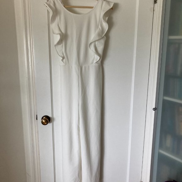 Lulu's White Ruffled Wide-Leg Jumpsuit (Size Small) - Picture 2 of 4